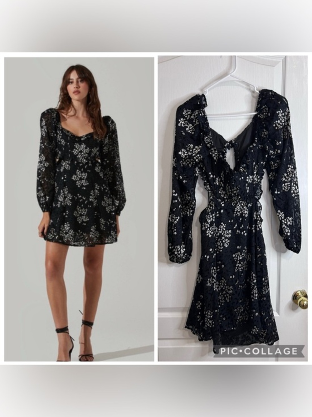 ASTR Avila Black long sleeves Floral Print mini dress size M